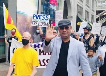 Portrait of Golam Rabbani in a rally